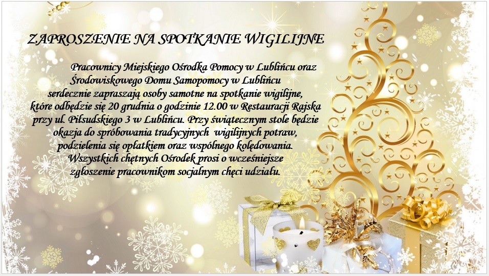 ZAPRASZAMY NA SPOTKANIE WIGILIJNE 2018